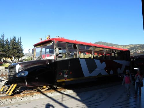 ECUADOR DEVILS NOSE: Much of the train service until the late 70s were done in converted busses on train wheels. Several of such train-busses have been fully restored and converted to comfortable tourist trains.