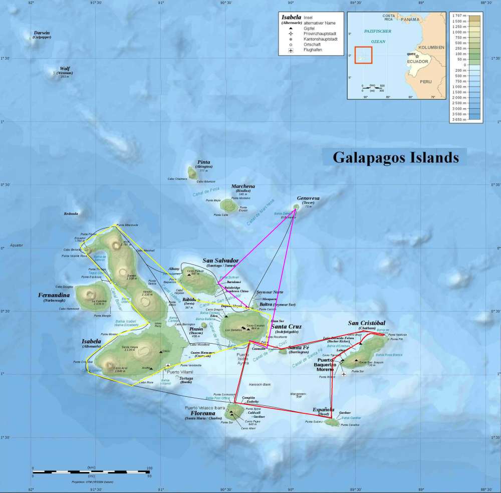 MAPA DE ROUTAS E ITINERARIOS DE CRUCES DE GALAPAGOS